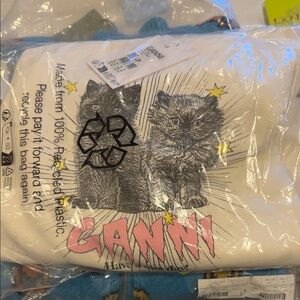Ganni Ivory Sweatshirt with Cats Graphic L/XL